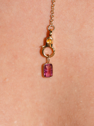 Guava Glow Pink Tourmaline Emerald Cut Charm in Yellow 14k Gold