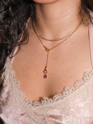 Guava Glow Pink Tourmaline Emerald Cut Charm in Yellow 14k Gold