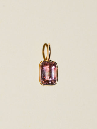 Sun Kiss Sun Bliss Pink Tourmaline Emerald Cut Charm in Yellow 14k Gold
