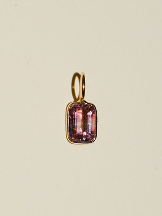 Sun Kiss Sun Bliss Pink Tourmaline Emerald Cut Charm in Yellow 14k Gold