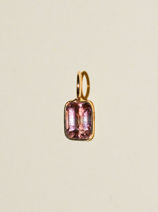 Sun Kiss Sun Bliss Pink Tourmaline Emerald Cut Charm in Yellow 14k Gold