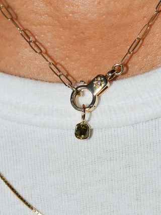 Margarita Yellow-Green Diamond Cushion Cut Charm in Yellow 14k Gold