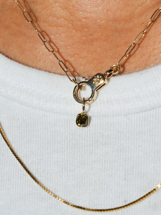 Margarita Yellow-Green Diamond Cushion Cut Charm in Yellow 14k Gold