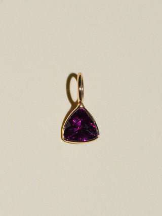 Teeny Tini Rhodolite Trillion Cut Charm in Yellow 14k Gold