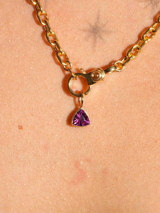 Teeny Tini Rhodolite Trillion Cut Charm in Yellow 14k Gold