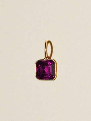 Mamamagenta Comeria Garnet Emerald Cut Charm in Yellow 14k Gold