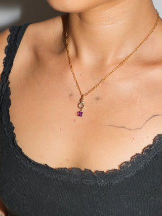 Mamamagenta Comeria Garnet Emerald Cut Charm in Yellow 14k Gold