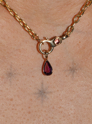 Witch Tights Comeria Garnet Teardrop Cut Charm in Yellow 14k Gold