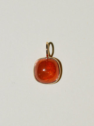 Gelee Orange Garnet Cushion Cabochon Charm in Yellow 14k Gold