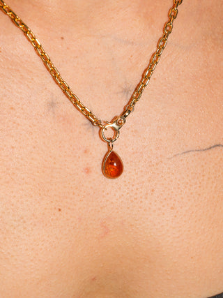 A Splash of Sun Orange Garnet Teardrop Cabochon Charm in Yellow 14k Gold