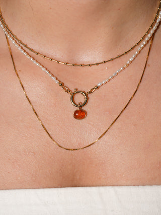 Greased Up Goddess Orange Garnet East to West Oval Cabochon Charm in Yellow 14k Gold