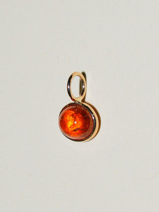 Clementine Orange Garnet East to West Oval Cabochon Charm in Yellow 14k Gold