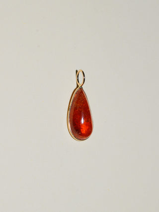 Chamoy Orange Garnet Teardrop Cabochon Charm in Yellow 14k Gold