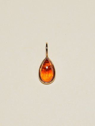 Baby Seedling Orange Garnet Teardrop Cabochon Charm in Yellow 14k Gold