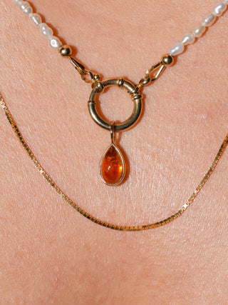 Baby Seedling Orange Garnet Teardrop Cabochon Charm in Yellow 14k Gold