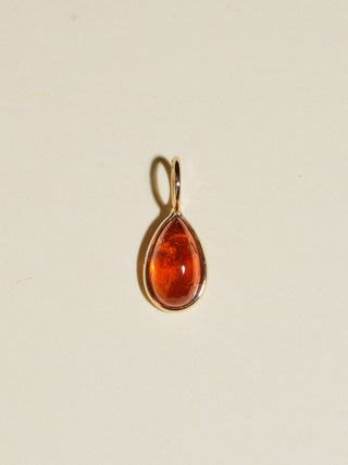 Baby Seedling Orange Garnet Teardrop Cabochon Charm in Yellow 14k Gold