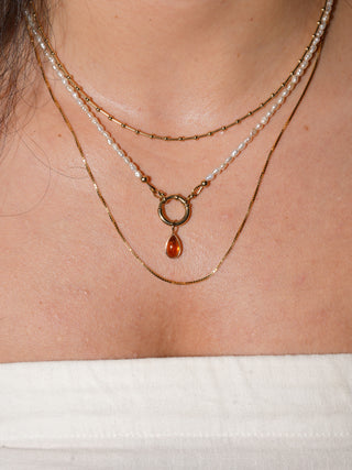 Baby Seedling Orange Garnet Teardrop Cabochon Charm in Yellow 14k Gold
