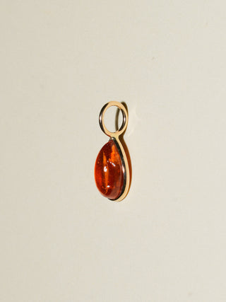 Baby Seedling Orange Garnet Teardrop Cabochon Charm in Yellow 14k Gold