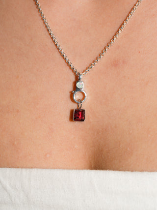 Glowy Berd Bikini Red Tourmaline Square Cut Charm in White 14k Gold