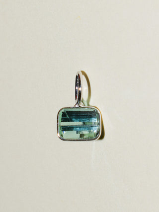 Day Drink Green Tourmaline East West Emerald Cut Charm in White 14k Gold