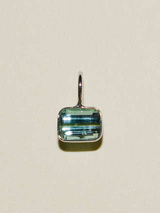 Day Drink Green Tourmaline East West Emerald Cut Charm in White 14k Gold