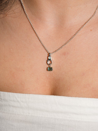 Day Drink Green Tourmaline East West Emerald Cut Charm in White 14k Gold