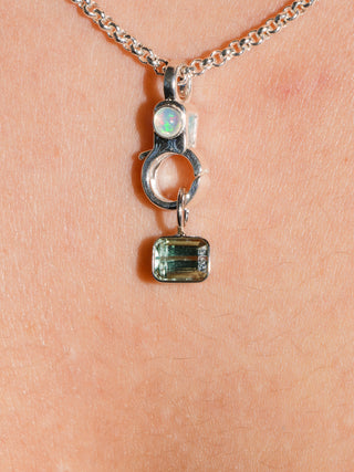 Day Drink Green Tourmaline East West Emerald Cut Charm in White 14k Gold