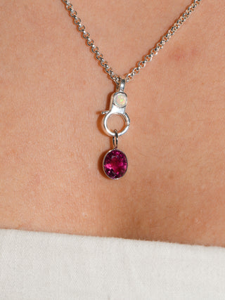 Party Twins Pink Tourmaline Oval Cut Charm in White 14k Gold