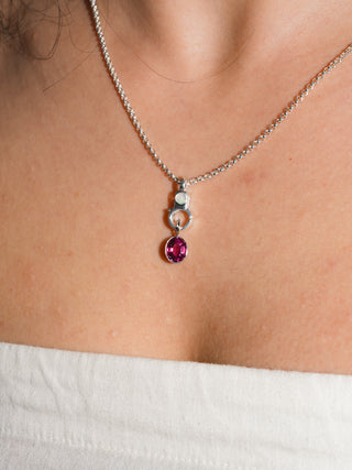 Party Twins Pink Tourmaline Oval Cut Charm in White 14k Gold