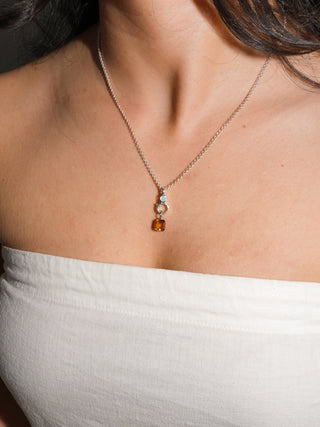 Sure Bert Orange Tourmaline Emerald Cut Charm in White 14k Gold
