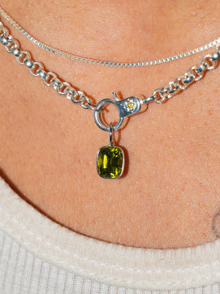 Wintergreen Tourmaline Emerald Cut Charm in White 14k Gold