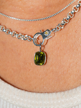 Wintergreen Tourmaline Emerald Cut Charm in White 14k Gold