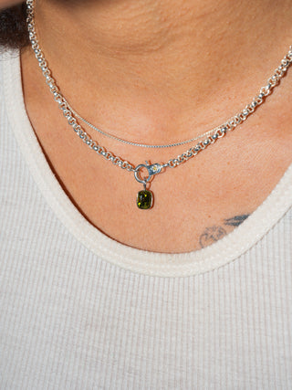 Wintergreen Tourmaline Emerald Cut Charm in White 14k Gold