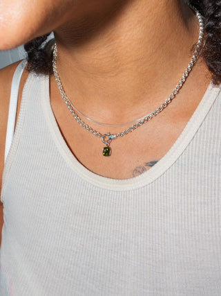 Wintergreen Tourmaline Emerald Cut Charm in White 14k Gold