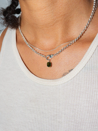 Wintergreen Tourmaline Emerald Cut Charm in White 14k Gold