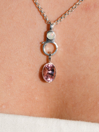 Cotton Candy Kisses Pink Tourmaline Oval Cut Charm in White 14k Gold