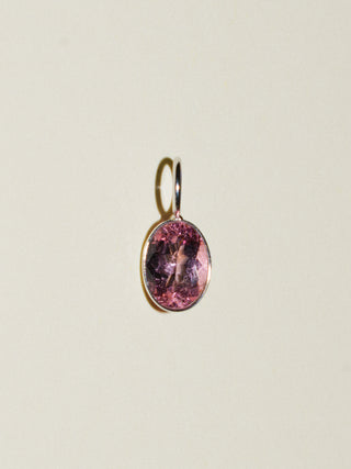 Kitty Nose Pink Tourmaline Oval Cut Charm in White 14k Gold