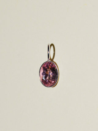 Kitty Nose Pink Tourmaline Oval Cut Charm in White 14k Gold