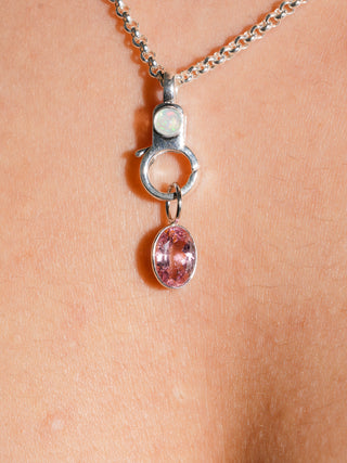 Kitty Nose Pink Tourmaline Oval Cut Charm in White 14k Gold