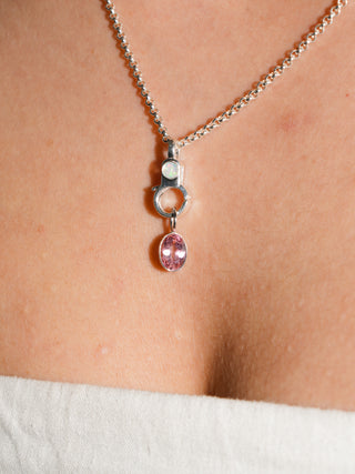 Kitty Nose Pink Tourmaline Oval Cut Charm in White 14k Gold