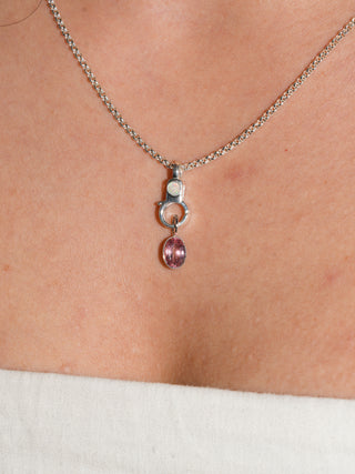 Kitty Nose Pink Tourmaline Oval Cut Charm in White 14k Gold