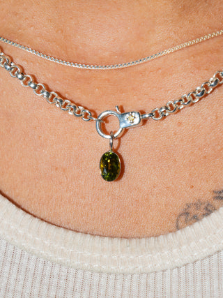 Field Day Green Tourmaline Oval Cabochon Charm in White 14k Gold