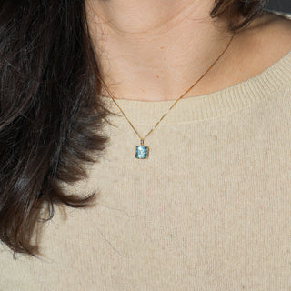 Sky Blue Topaz Square Cut Charm in 14k Yellow Gold