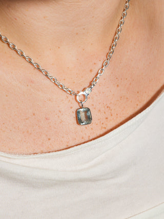 Sk8 Aquamarine Emerald Cut Charm in White 14k Gold