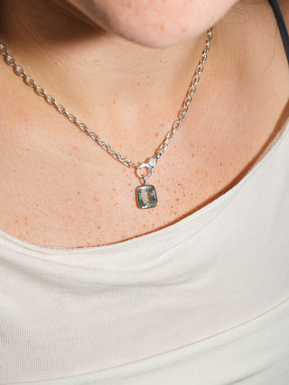 Sk8 Aquamarine Emerald Cut Charm in White 14k Gold
