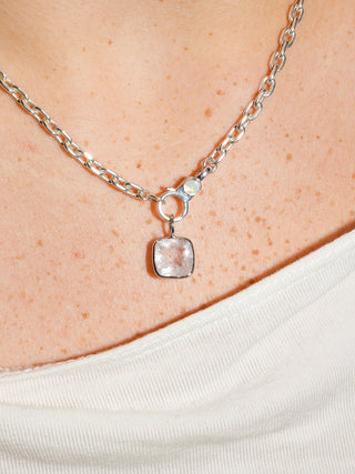 Banana Seat Bike Pink Beryl Cushion Cut Charm in White 14k Gold