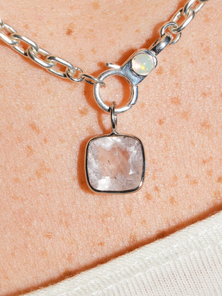 Banana Seat Bike Pink Beryl Cushion Cut Charm in White 14k Gold