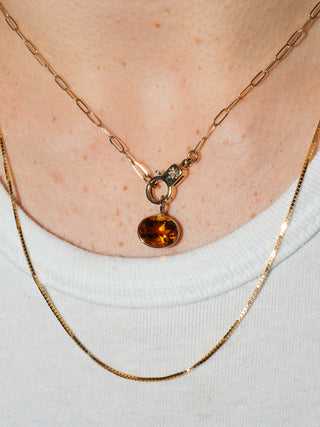 Sunset Brandy Citrine East West Oval Cut Charm in Yellow 14k Gold