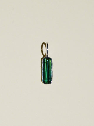 Long Lagoon Green Tourmaline Emerald Cut Charm in White 14k Gold