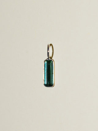 Long Lagoon Green Tourmaline Emerald Cut Charm in White 14k Gold